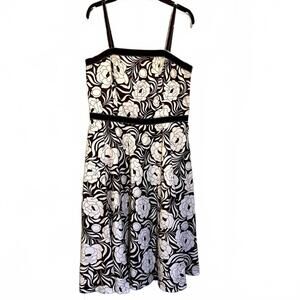 Brown and white floral strapless (or spaghetti strap) dress